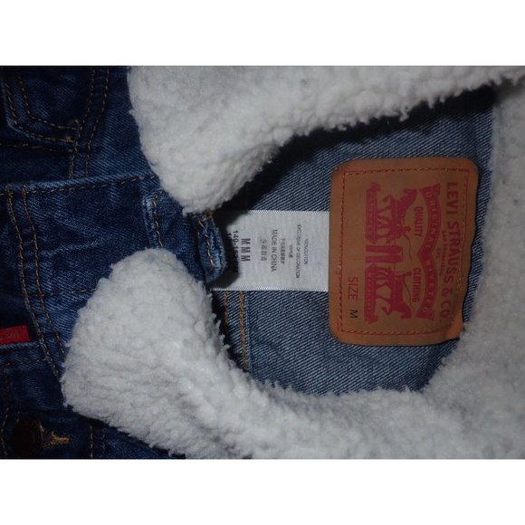 LEVI’S Youth Kid Size Medium 10-12 Sherpa Lined Trucker Denim Jacket Vintage - Picture 5 of 5